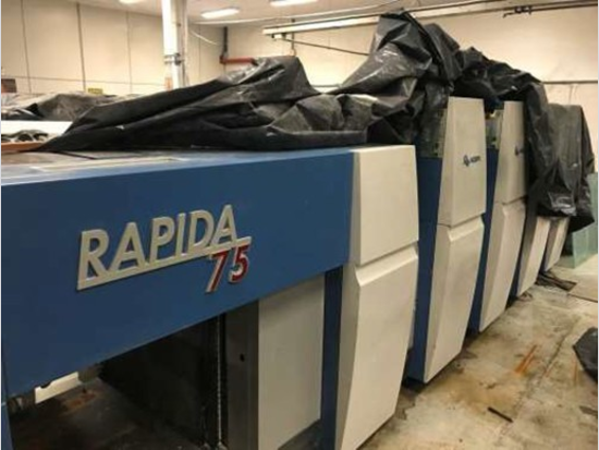 Leilão de IMPRESSORA OFFSET, MARCA KBA, MODELO RAPIDA 75, SÉRIE 740339, COR AZUL E BRANCA, COM 4 CORES EM LINHA 1/2 FOLHA, ALIMENTADA POR FOLHA FORMATO 530 X 750MM, CAPACIDADE DE 1500 FOLHAS/HORA - Informática,Conjunto de Bens Diversos Item em R. Cel. Aparício Borges/PORTO ALEGRE RS - Lance Inicial R$ 737.025