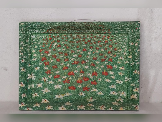 Quadro de pintura decorativa contemporânea, representando um campo florido (2000).
